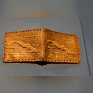 Vintage Tooled Leather Bi Fold Wallet Cuba Billfold